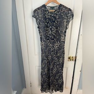 Ralph Lauren Blue floral silk midi dress 10